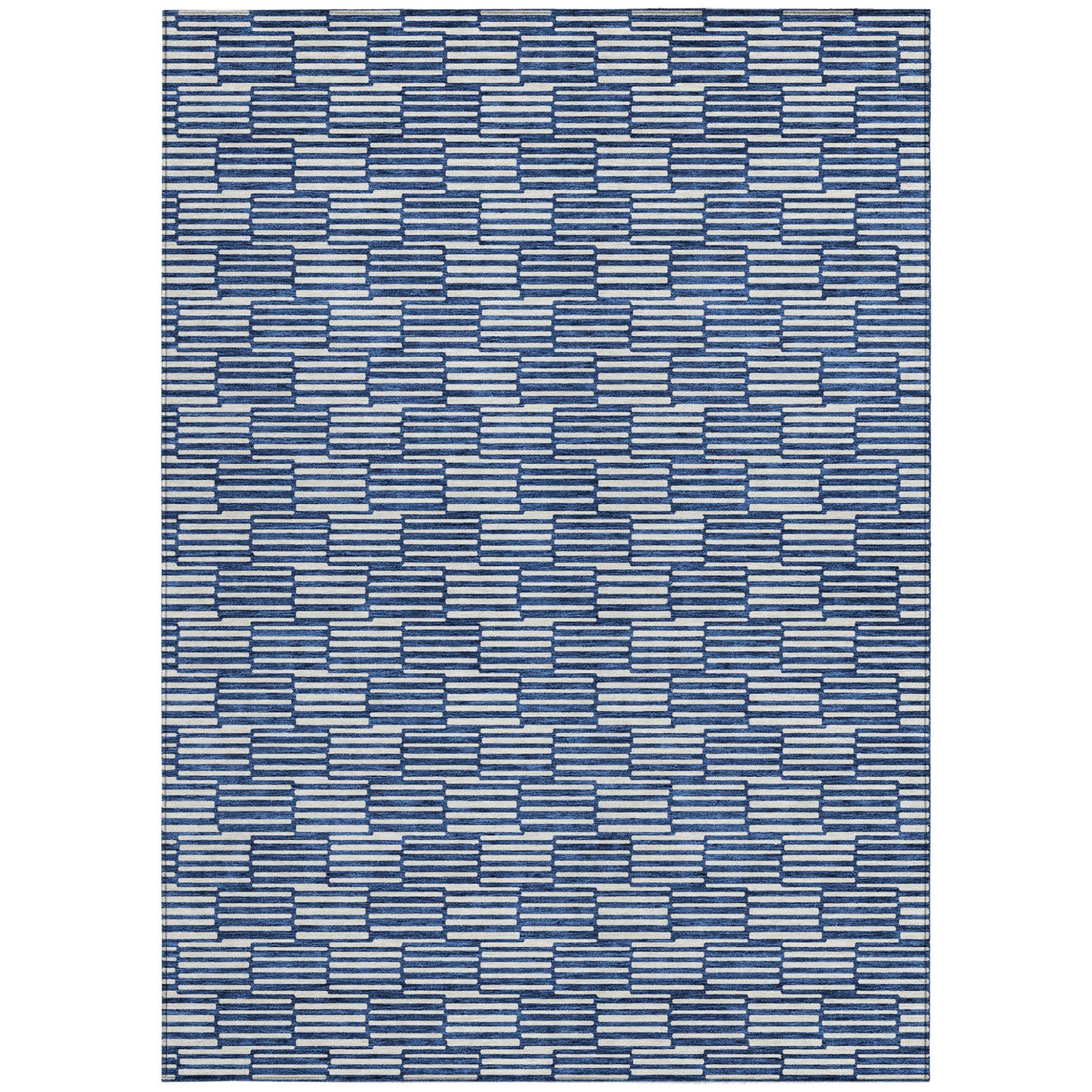 Tabselect Home Line 5' X 8' Navy Blue And Ivory Geometric Washable Indoor Outdoor Area Rug