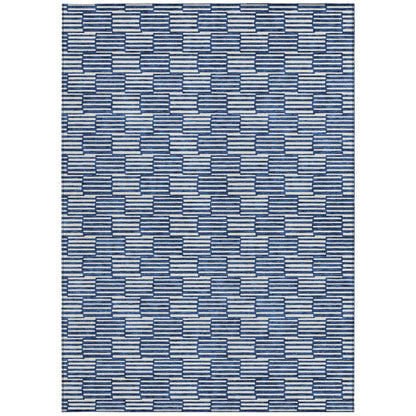 Tabselect Home Line 5' X 8' Navy Blue And Ivory Geometric Washable Indoor Outdoor Area Rug