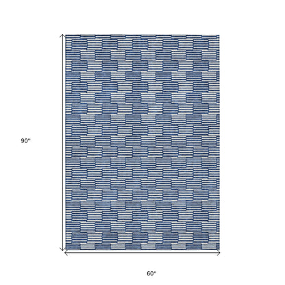 Tabselect Home Line 5' X 8' Navy Blue And Ivory Geometric Washable Indoor Outdoor Area Rug