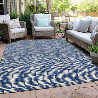 Tabselect Home Line 5' X 8' Navy Blue And Ivory Geometric Washable Indoor Outdoor Area Rug