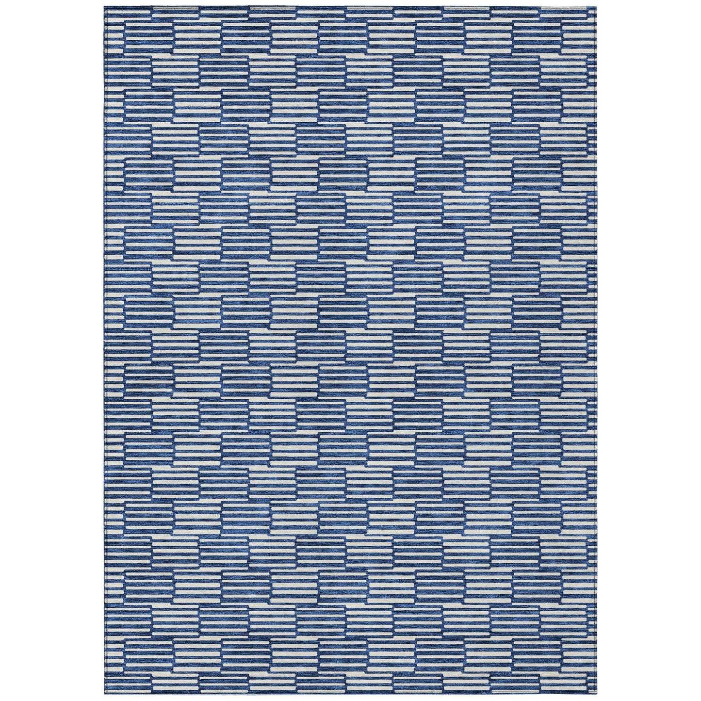 Tabselect Home Line 5' X 8' Navy Blue And Ivory Geometric Washable Indoor Outdoor Area Rug