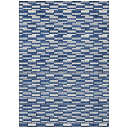 Tabselect Home Line 5' X 8' Navy Blue And Ivory Geometric Washable Indoor Outdoor Area Rug
