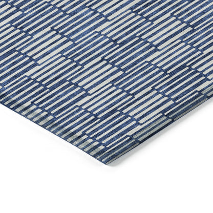 Tabselect Home Line 5' X 8' Navy Blue And Ivory Geometric Washable Indoor Outdoor Area Rug