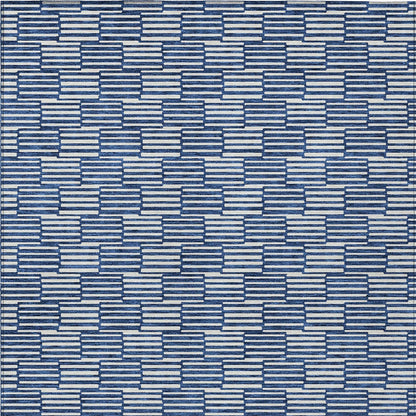 Tabselect Home Line 5' X 8' Navy Blue And Ivory Geometric Washable Indoor Outdoor Area Rug