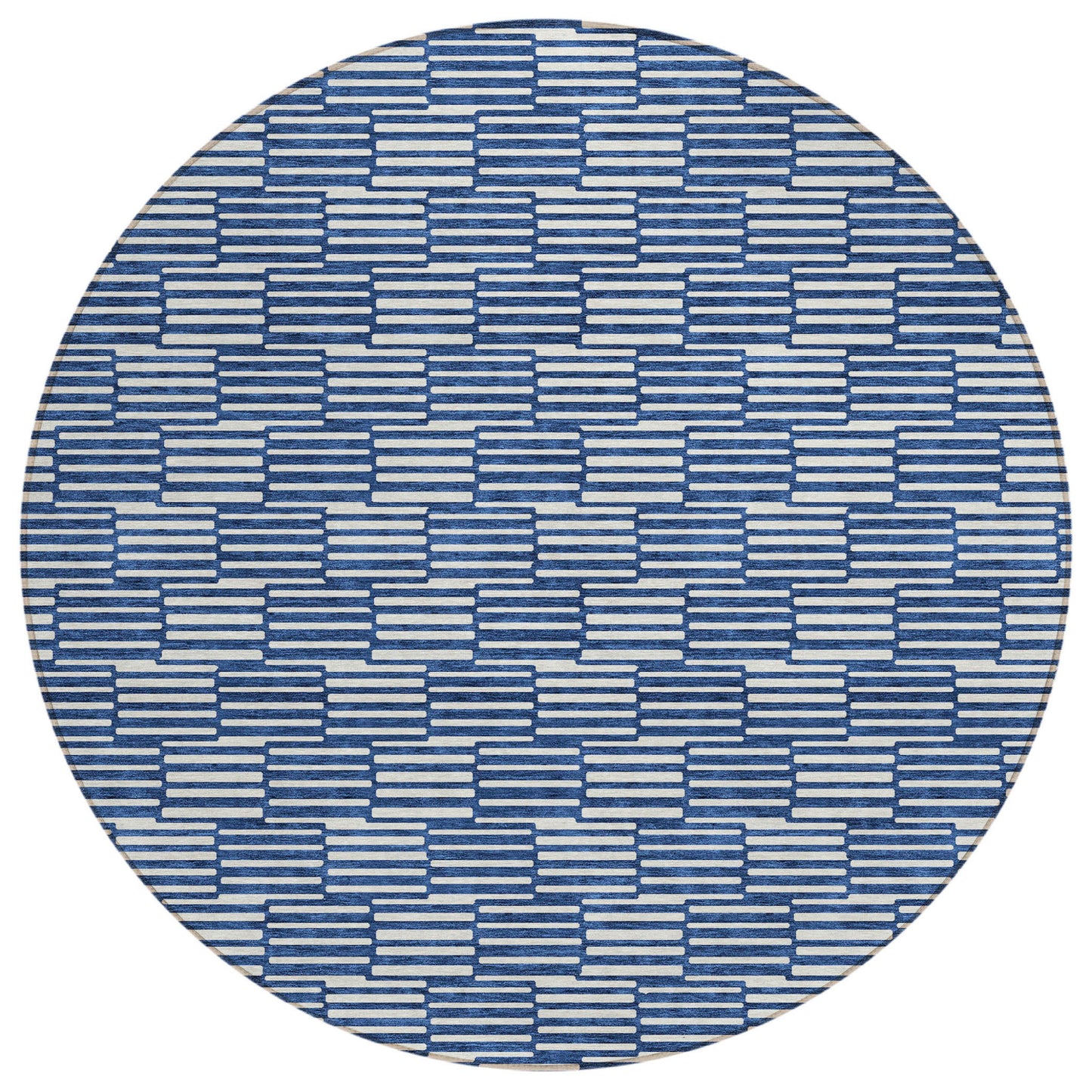 Tabselect Home Line 8' Navy Blue And Ivory Round Geometric Washable Indoor Outdoor Area Rug