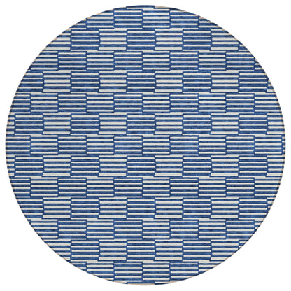 Tabselect Home Line 8' Navy Blue And Ivory Round Geometric Washable Indoor Outdoor Area Rug
