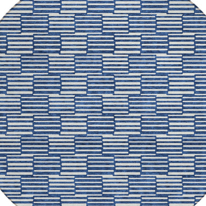 Tabselect Home Line 8' Navy Blue And Ivory Round Geometric Washable Indoor Outdoor Area Rug