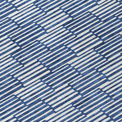 Tabselect Home Line 8' Navy Blue And Ivory Round Geometric Washable Indoor Outdoor Area Rug