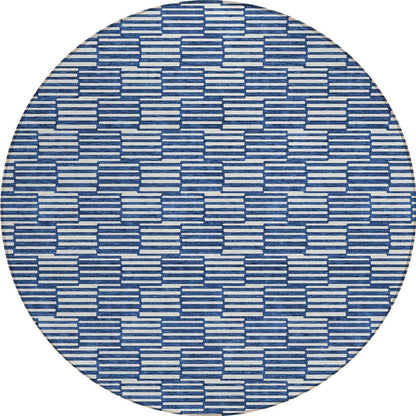 Tabselect Home Line 8' Navy Blue And Ivory Round Geometric Washable Indoor Outdoor Area Rug