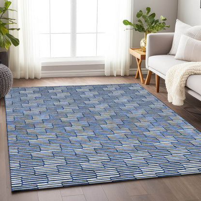 Tabselect Home Line 8' X 10' Navy Blue And Ivory Geometric Washable Indoor Outdoor Area Rug