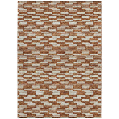 Tabselect Home Line 5' X 8' Copper And Beige Geometric Washable Indoor Outdoor Area Rug