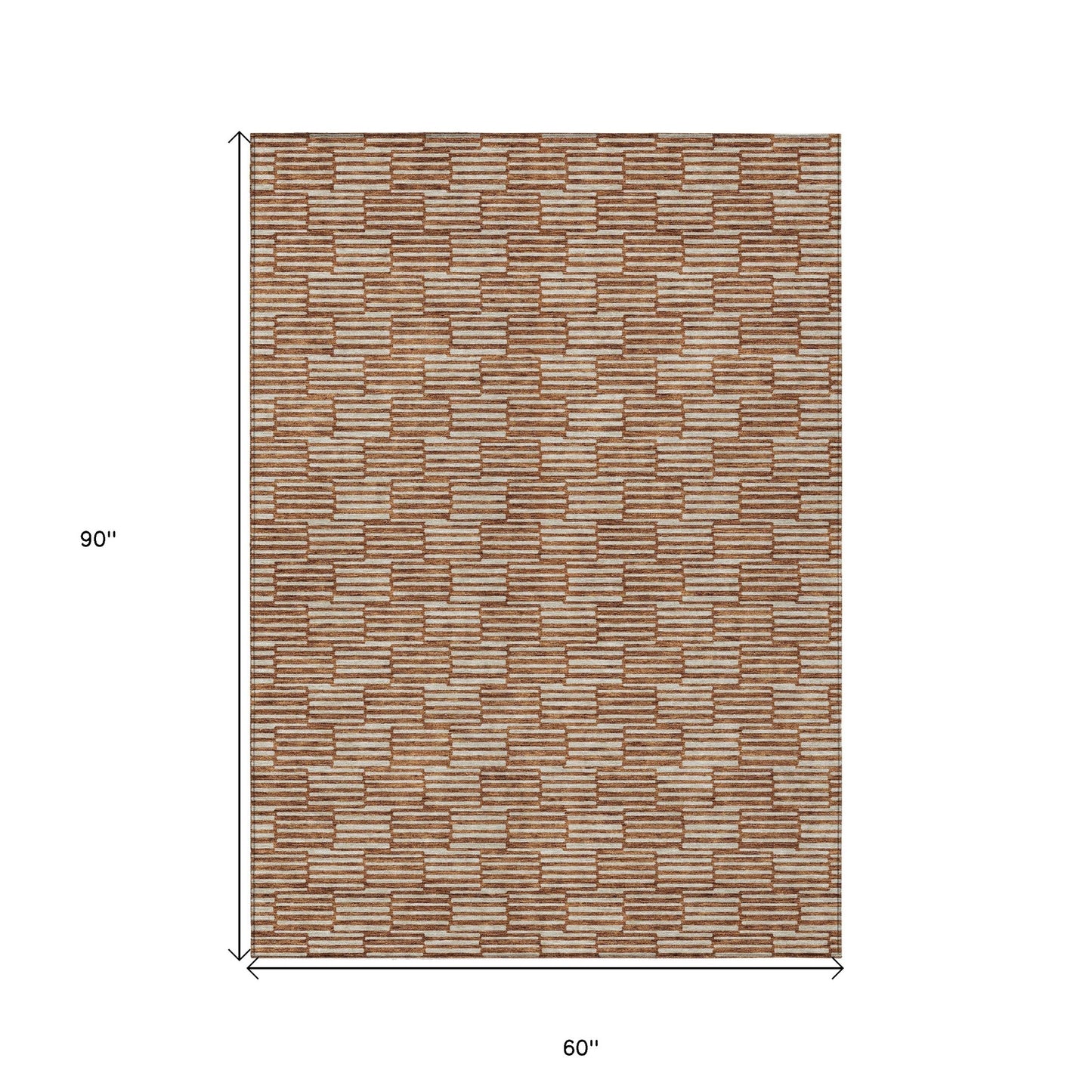 Tabselect Home Line 5' X 8' Copper And Beige Geometric Washable Indoor Outdoor Area Rug