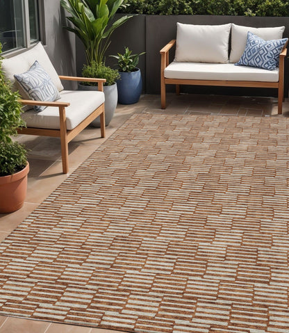 Tabselect Home Line 5' X 8' Copper And Beige Geometric Washable Indoor Outdoor Area Rug