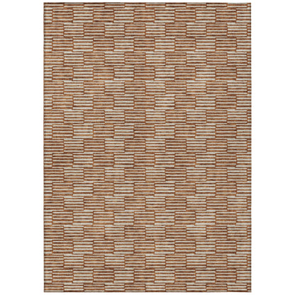 Tabselect Home Line 5' X 8' Copper And Beige Geometric Washable Indoor Outdoor Area Rug