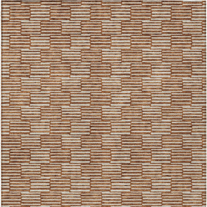 Tabselect Home Line 5' X 8' Copper And Beige Geometric Washable Indoor Outdoor Area Rug