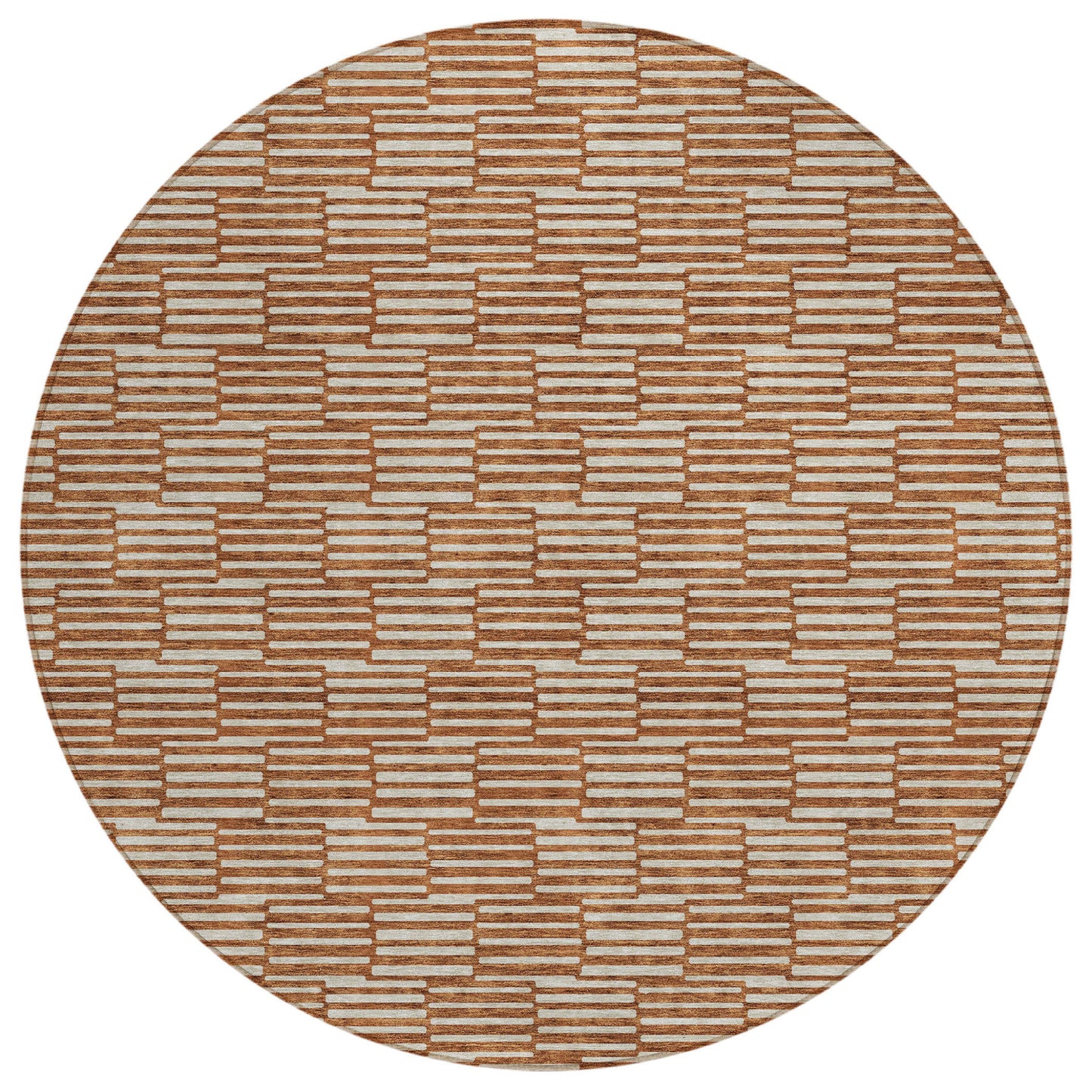 Tabselect Home Line 8' Copper And Beige Round Geometric Washable Indoor Outdoor Area Rug
