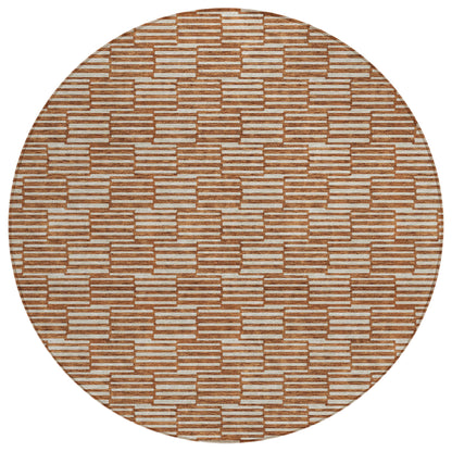 Tabselect Home Line 8' Copper And Beige Round Geometric Washable Indoor Outdoor Area Rug