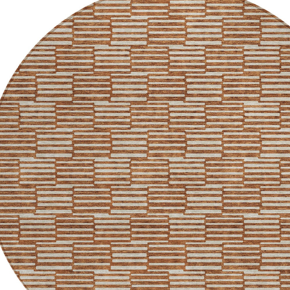 Tabselect Home Line 8' Copper And Beige Round Geometric Washable Indoor Outdoor Area Rug