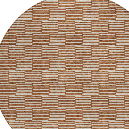 Tabselect Home Line 8' Copper And Beige Round Geometric Washable Indoor Outdoor Area Rug