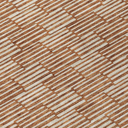 Tabselect Home Line 8' Copper And Beige Round Geometric Washable Indoor Outdoor Area Rug