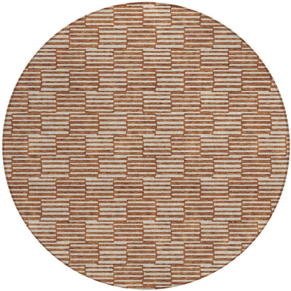 Tabselect Home Line 8' Copper And Beige Round Geometric Washable Indoor Outdoor Area Rug