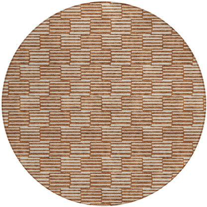 Tabselect Home Line 8' Copper And Beige Round Geometric Washable Indoor Outdoor Area Rug