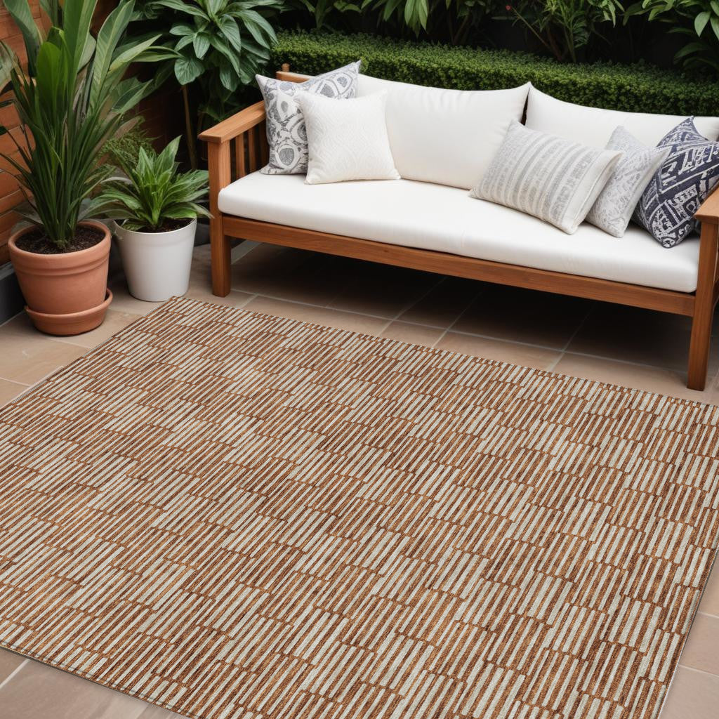 Tabselect Home Line 8' X 10' Copper And Beige Geometric Washable Indoor Outdoor Area Rug
