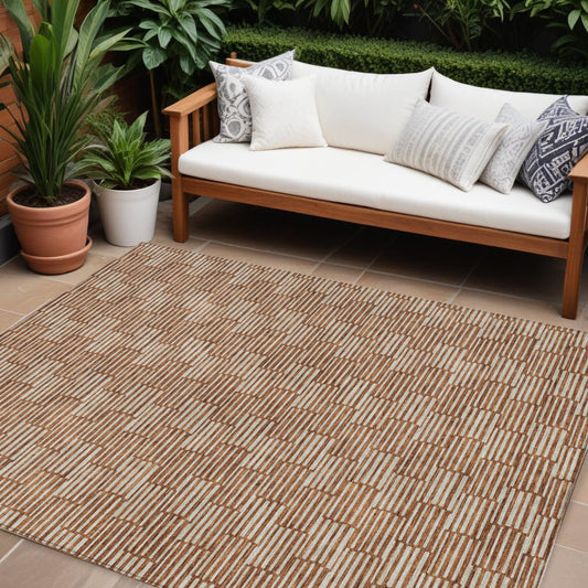 Tabselect Home Line 8' X 10' Copper And Beige Geometric Washable Indoor Outdoor Area Rug