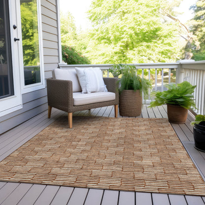 Tabselect Home Line 8' X 10' Copper And Beige Geometric Washable Indoor Outdoor Area Rug