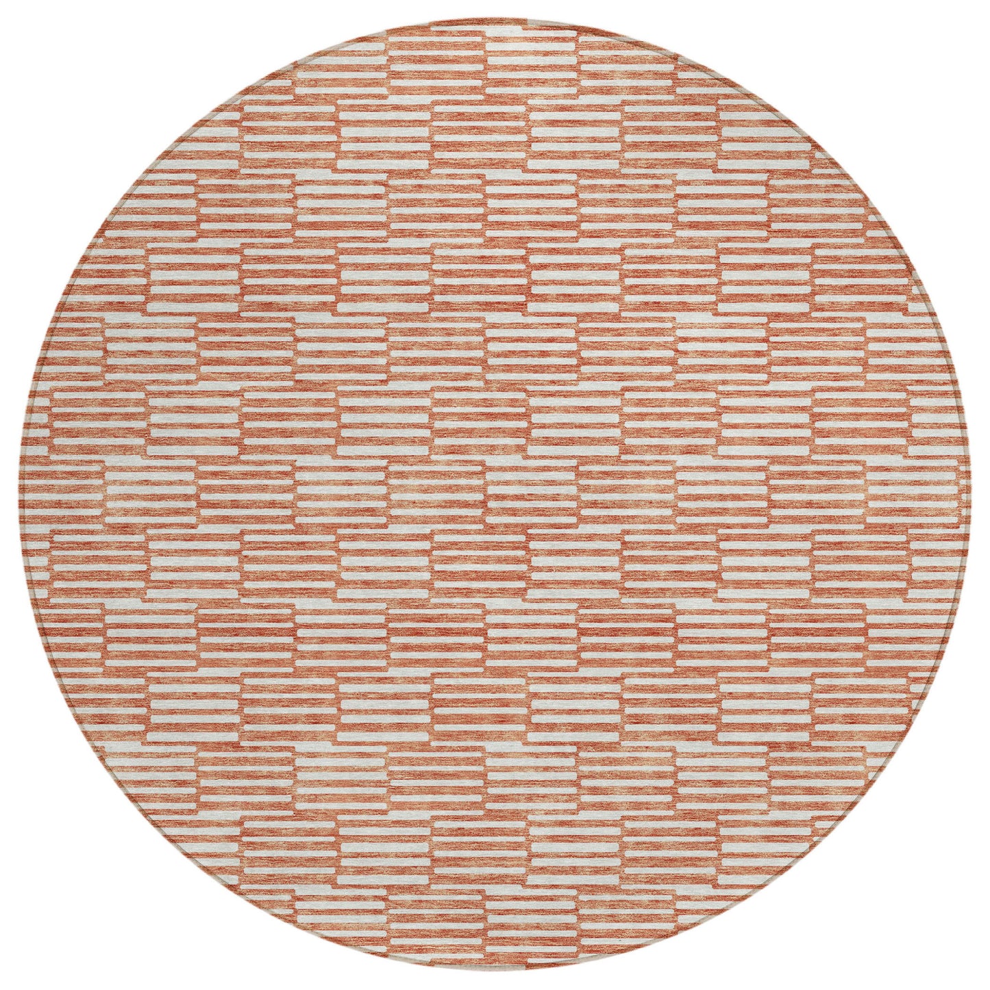Tabselect Home Line 8' Salmon And Ivory Round Geometric Washable Indoor Outdoor Area Rug