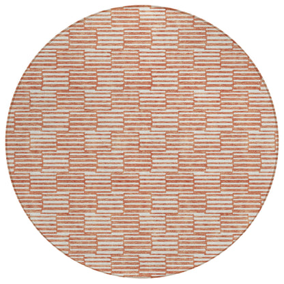 Tabselect Home Line 8' Salmon And Ivory Round Geometric Washable Indoor Outdoor Area Rug