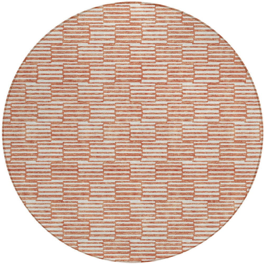 Tabselect Home Line 8' Salmon And Ivory Round Geometric Washable Indoor Outdoor Area Rug