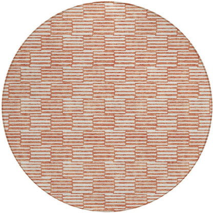Tabselect Home Line 8' Salmon And Ivory Round Geometric Washable Indoor Outdoor Area Rug