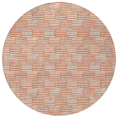 Tabselect Home Line 8' Salmon And Ivory Round Geometric Washable Indoor Outdoor Area Rug