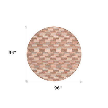 Tabselect Home Line 8' Salmon And Ivory Round Geometric Washable Indoor Outdoor Area Rug
