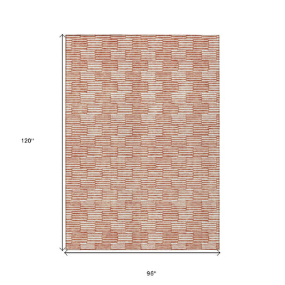 Tabselect Home Line 8' X 10' Salmon And Ivory Geometric Washable Indoor Outdoor Area Rug