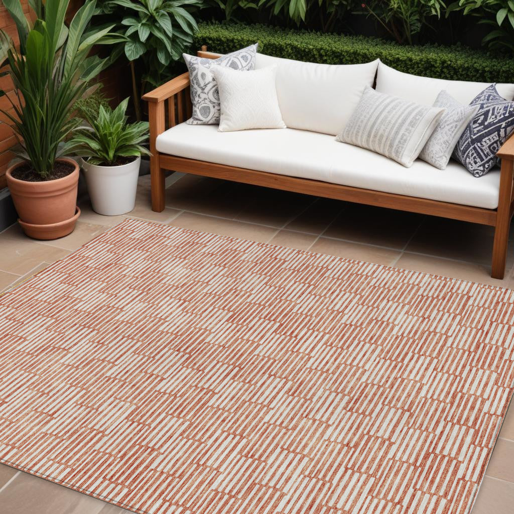 Tabselect Home Line 8' X 10' Salmon And Ivory Geometric Washable Indoor Outdoor Area Rug