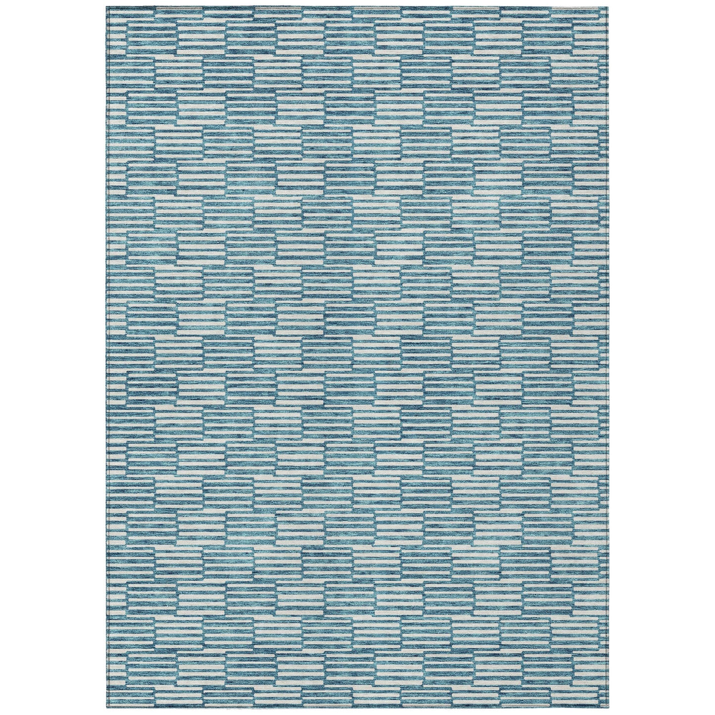 Tabselect Home Line 5' X 8' Teal Blue And Ivory Geometric Washable Indoor Outdoor Area Rug