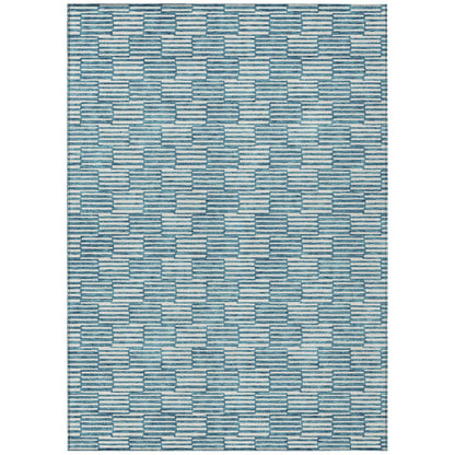Tabselect Home Line 5' X 8' Teal Blue And Ivory Geometric Washable Indoor Outdoor Area Rug