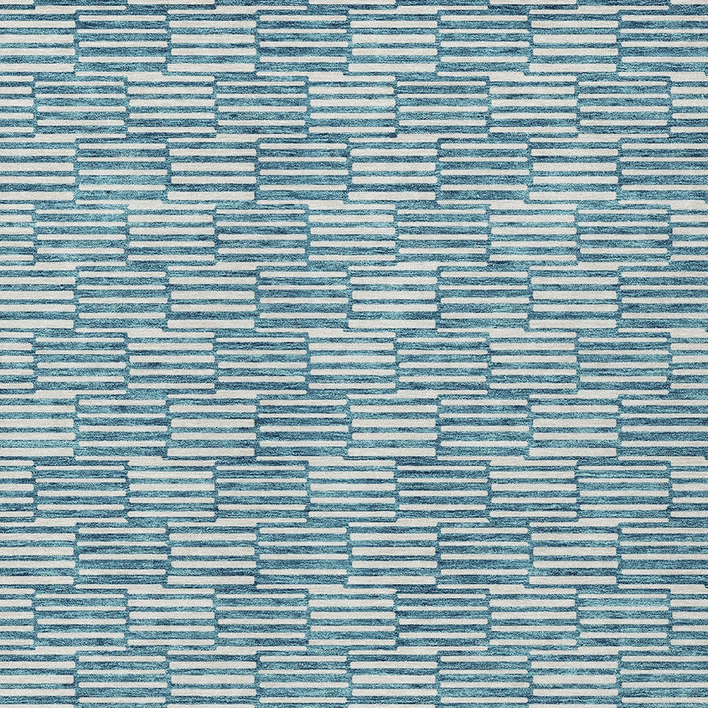 Tabselect Home Line 5' X 8' Teal Blue And Ivory Geometric Washable Indoor Outdoor Area Rug
