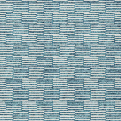 Tabselect Home Line 5' X 8' Teal Blue And Ivory Geometric Washable Indoor Outdoor Area Rug