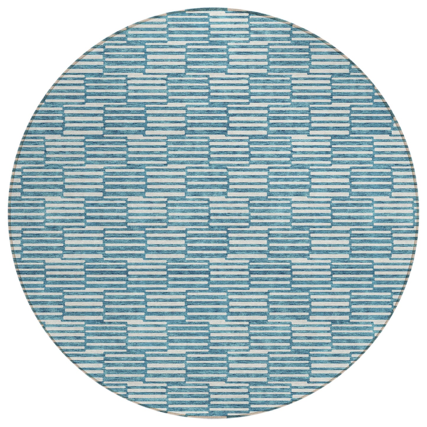 Tabselect Home Line 8' Teal Blue And Ivory Round Geometric Washable Indoor Outdoor Area Rug