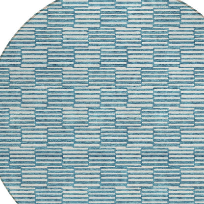Tabselect Home Line 8' Teal Blue And Ivory Round Geometric Washable Indoor Outdoor Area Rug