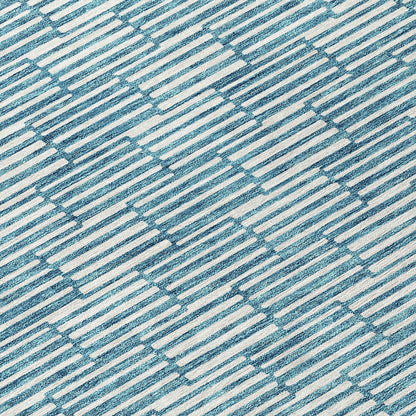 Tabselect Home Line 8' Teal Blue And Ivory Round Geometric Washable Indoor Outdoor Area Rug