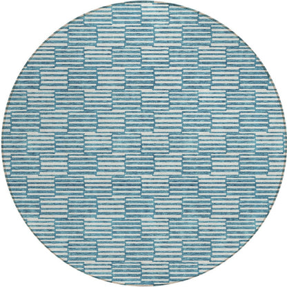 Tabselect Home Line 8' Teal Blue And Ivory Round Geometric Washable Indoor Outdoor Area Rug