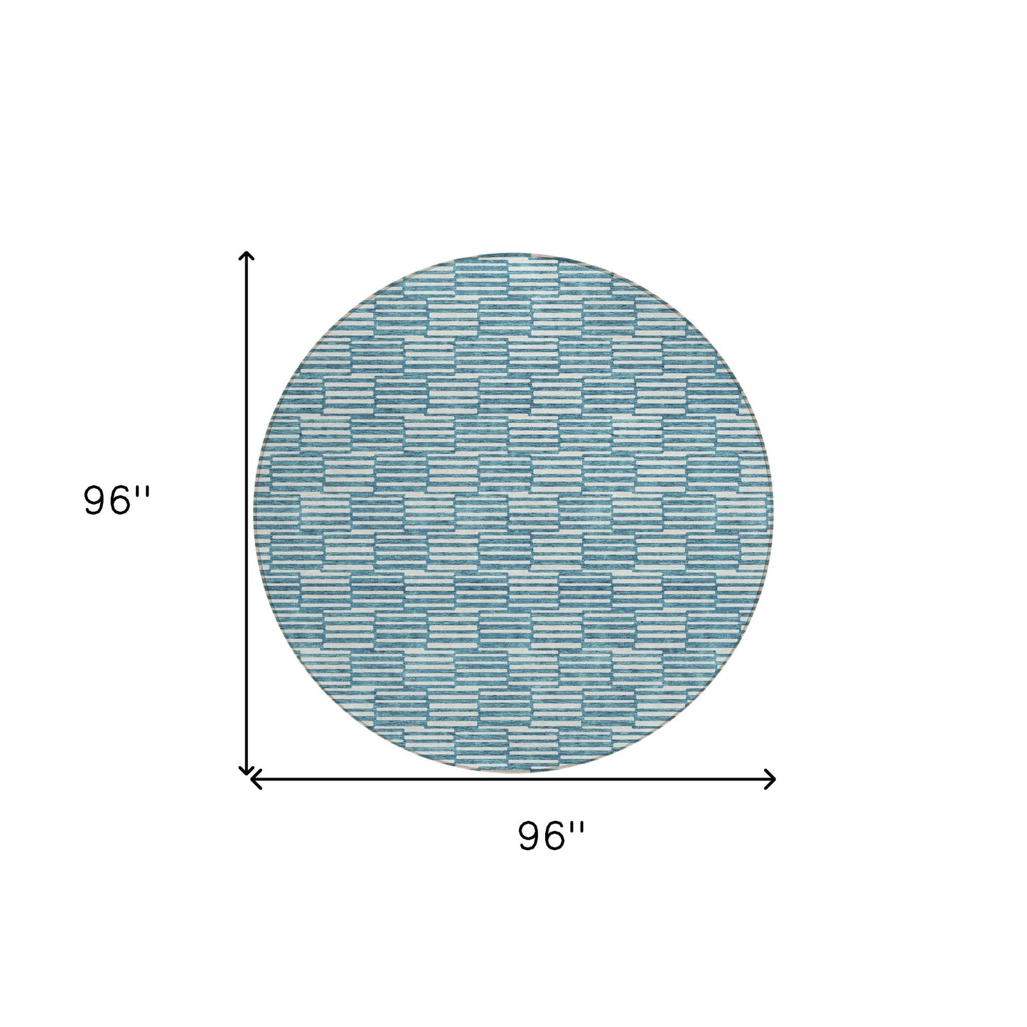 Tabselect Home Line 8' Teal Blue And Ivory Round Geometric Washable Indoor Outdoor Area Rug