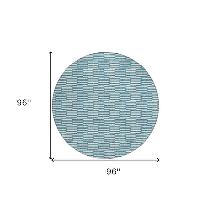 Tabselect Home Line 8' Teal Blue And Ivory Round Geometric Washable Indoor Outdoor Area Rug