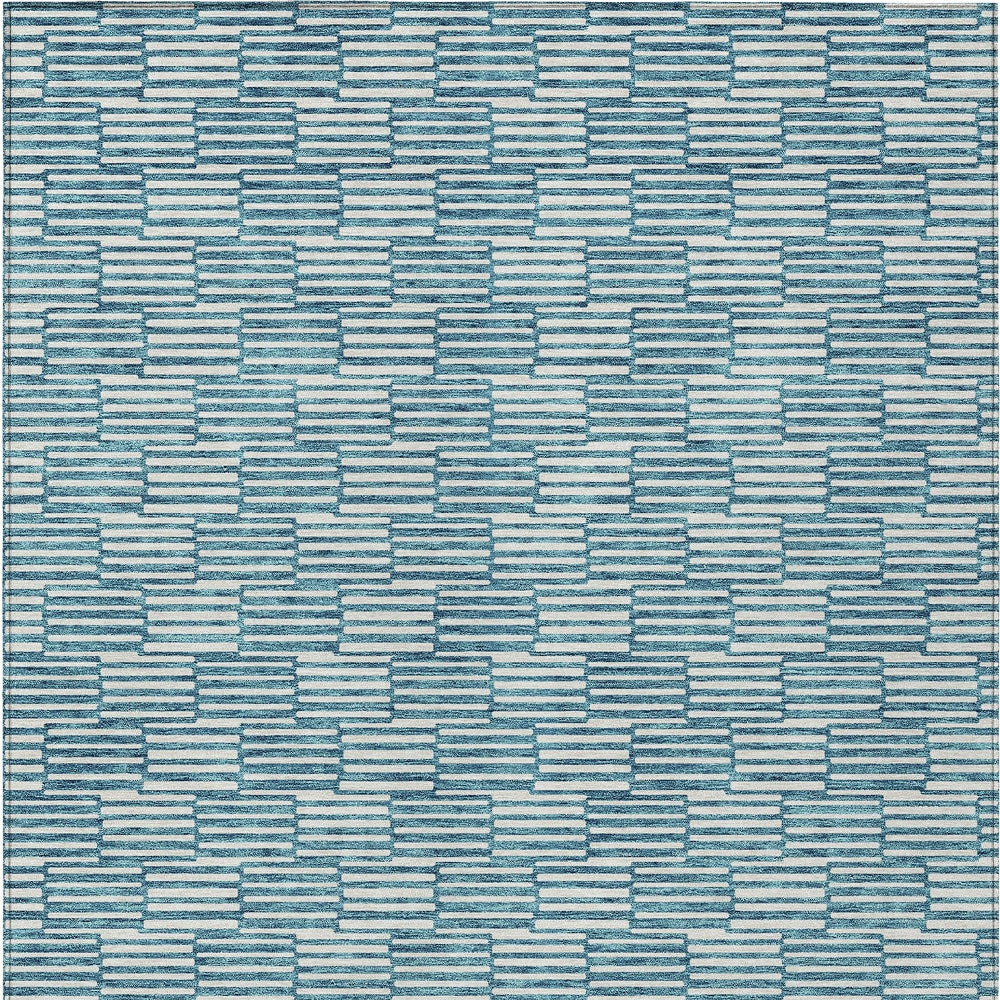 Tabselect Home Line 8' X 10' Teal Blue And Ivory Geometric Washable Indoor Outdoor Area Rug