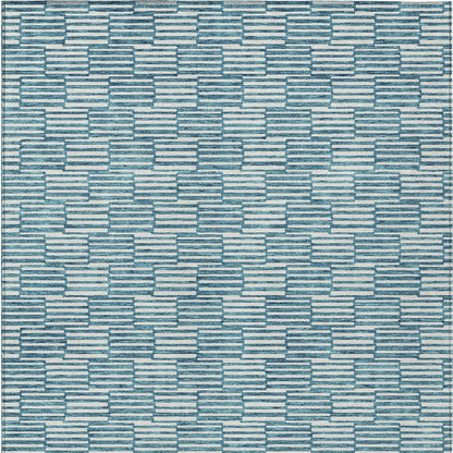 Tabselect Home Line 8' X 10' Teal Blue And Ivory Geometric Washable Indoor Outdoor Area Rug