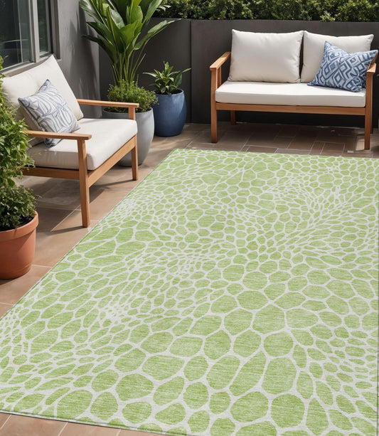 Tabselect Home Line 5' X 8' Artichoke Green And Ivory Geometric Washable Indoor Outdoor Area Rug